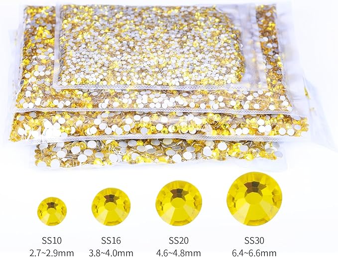 2000PCS Lemon Yellow Rhinestones Bulk, Flat Back Crystal Glass Stone Round Gems,SS30, 6.4-6.6mm