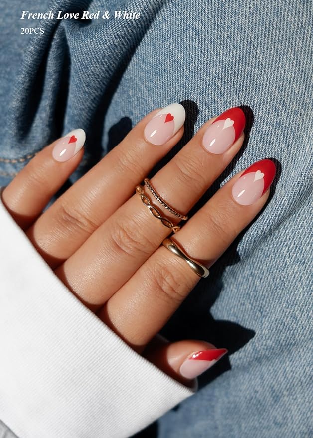 Semi Cured Gel Nail Strips (French Love Red & White)