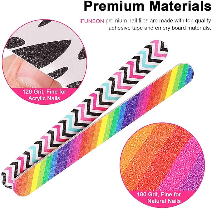 Professional Nail File, Colorful Double Sided120/180 Grit Emery Boards, Manicure Pedicure Tool and Nail Buffering Files, 10 Pack