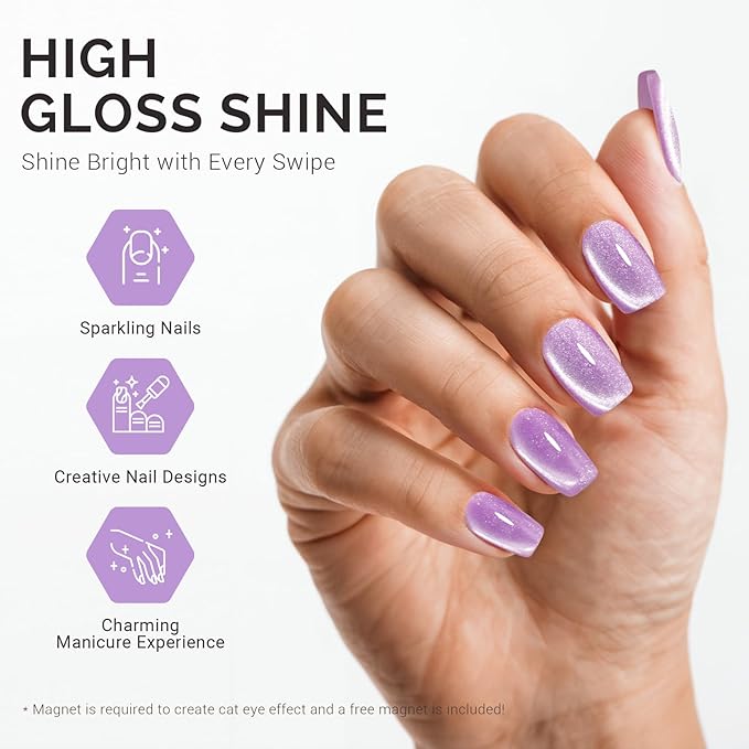 MelodySusie Jeweliver Cat Eye Gel Nail Polish, 0.5 Fl Oz Purple Glitter Holographic Magnetic Nail Polish with Magnet, UV Nail Polish for Nail Art Manicure Salon DIY at Home C16