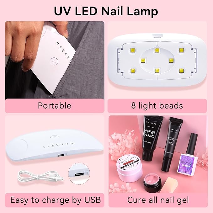 Makartt Poly Nail Gel French Manicure Kit : White Pink Hard Gels for Extension 15ML, UV LED Nail Lamp, Base Top Coat, Dual Forms, 100/180 Nail File, Silicone French Nails Stickers, All in One Set