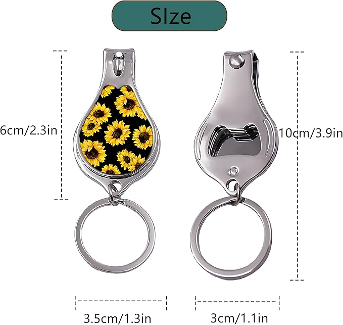 Nail Clipper Set with Keychain 2 Pack Toenail Clippers with Jar Opener Multifunction Nail Cutter for Men-Dorm Room Essentials,Kitchen Gadgets,Golf Accessories,Travel Essentials(Sunflower)