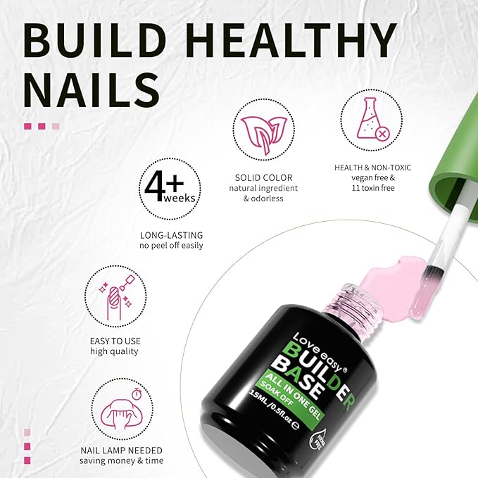 Salon-Grade Baby Pink Builder Gel - Hypoallergenic Strong Base Coat | Long-Lasting Adhesion (30+ Days) for Professional Nails Gift for Women