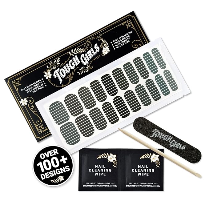 | 20 Exquisite Gel Nail Polish Strips w/Application Accessories - No UV/LED Lamp Required (Emerald Ombre & Lines)