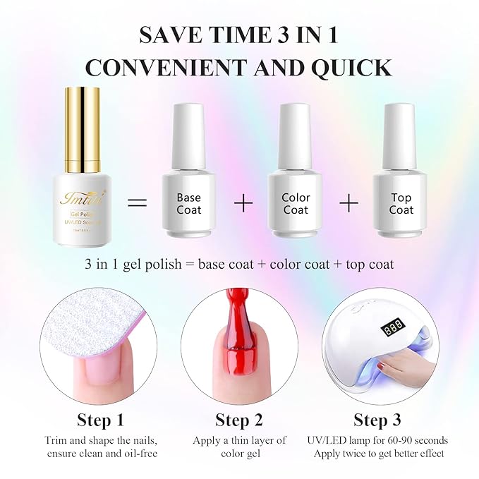 Imtiti Silver Gel Nail Polish, Glitter Silver 3 in 1 One Step Gel Polish Color Soak Off UV LED fall winter Nail Gel Polish Nail Art Starter Manicure Salon DIY Christmas Gift, 0.5 Fl Oz