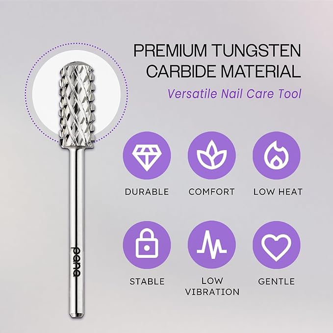 PANA 3/32" Small Smooth Round Top Safety Carbide Nail Drill Bit for Gel Polish & Acrylic Removal Nail Salon Manicure Pedicure Electric File Tools (Small Barrel - Silver, 4X Coarse)