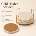 Travertine Coasters with Gold Holder, Cork Backing | Real travertine coasters - Image 5