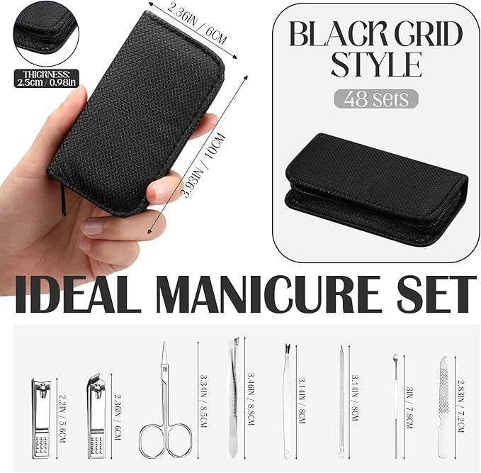 Coume 48 Set Christmas Men Gift Bulk Nail Care Kit Stainless Steel 8 in 1 Manicure and Pedicure Set with Travel Case Baby Shower Prizes for Employee Appreciation Teacher Staff Coworkers(Black Series)