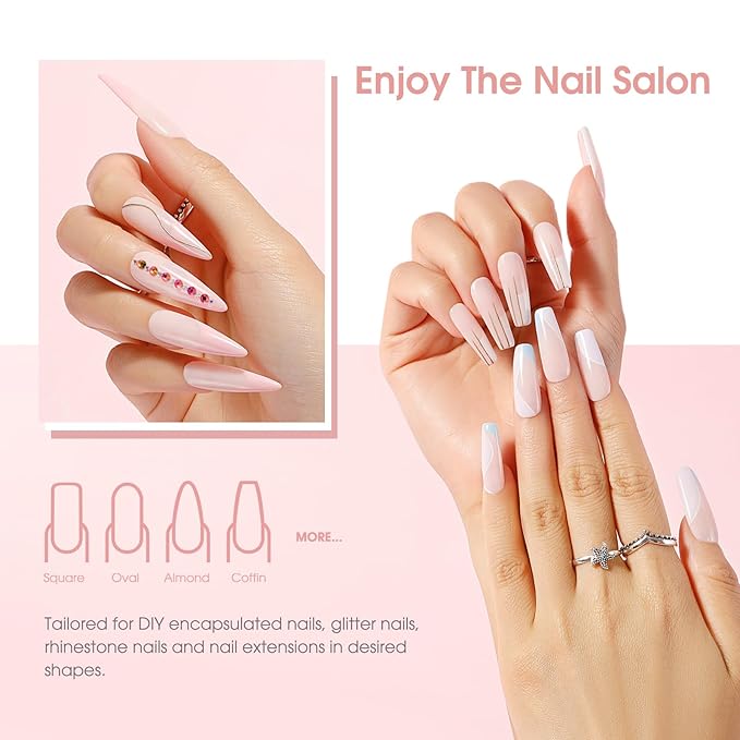 ROSALIND Soft Pink Poly Nail Gel, 2 oz Poly Extension Gel for Nail Art Decoration, Nail Thickening Extension Easy to DIY, Pink Nail Enhancement Need UV Lamp(Update Version