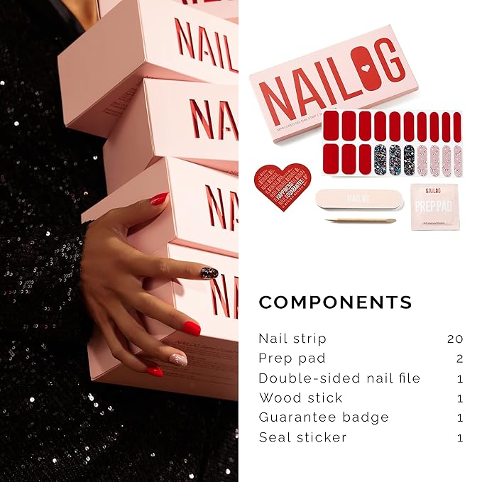 NAILOG Semi Cured Gel Nail Strips (20 Extra Long Stickers/Wraps) | Buy 2 Get 1 UV Lamp| Glossy & Long Lasting Soft Gel Finishing, Dazzling Night