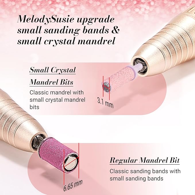 MelodySusie 50 Pcs Nail Drill Bits Small Sanding Bands with 3.1mm Mandrel Bit, 80 Coarse Grit Nail File for Acrylic Nails Gel Manicures and Pedicure, Pink