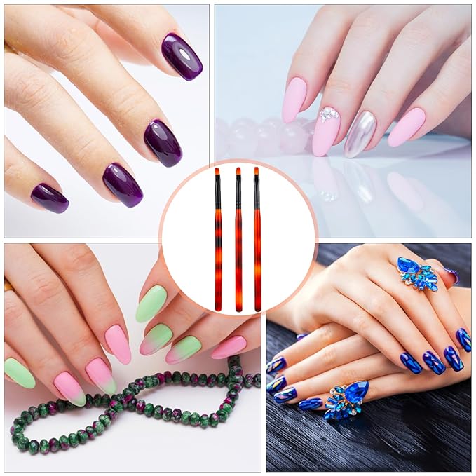 cobee Nail Art Clean Up Brushes, 3 Pcs Nail Polish Remover Brush Nail Polish Cleaning Brush Professional Nail Art Painting Pen Nail Design Tool for Manicure Mistake Cleaning (Round, Angled, Flat)