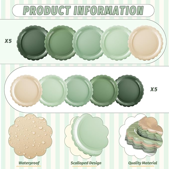 200pcs Sage Green Plates and Napkins Tableware Set Serve 50 Guests Includes - Image 3