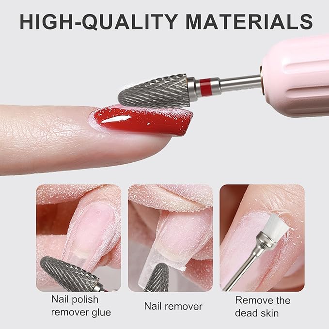 5 Pack 3/32" 5 in 1 Professional Carbide Nail Drill Bits Sets with Cleaning Brush, Tungsten Safety Drill Bits for Manicurist Nail Salon Manicure Pedicure Gel Polishing (Round Head, 5 Color)