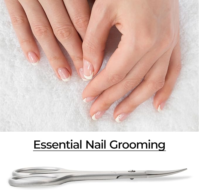 Novel Prime| Stainless Steel Cuticle Scissor with Extra Fine Curved Blade| Nail Scissors for Precise Pointed Tips| Manicure Scissors for Grooming and Eyebrows with Premium Leather Pouch (1 Count)