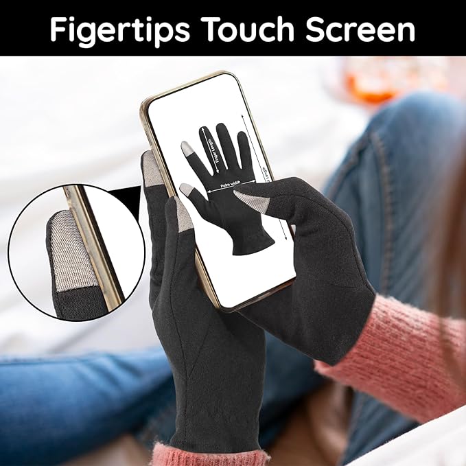 Segbeauty 16 Counts Elastic Black Cotton Gloves with Touchscreen Fingers, 8 Pair Bulk Sleeping Moisturizing Lotion Gloves Overnight for Women with Elastic Band, Hand Care Cotton Work Glove for Working