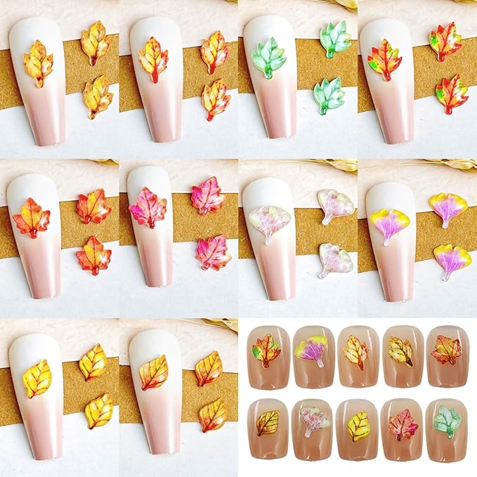 Thanksgiving Autumn Nail Charms and Gems 3D Fall Maple Leaf Nail Rhinestones Jewelry Supply Thanksgiving Maple Leaves Nail Charms for Women DIY Manicure Autumn Holiday Nails Decoration Supply
