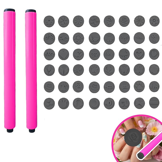 48 Pcs Nail Stamp Pen Set, Nail Art Pens, Quick Nail Art Tools with Different Patterns, Flower Butterfly Rose DIY Nail Stamping Pen Kit, Nail Design Tools for Women (Gray)