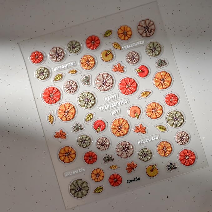 Halloween Pumpkin Nail Stickers 1 Sheets Pumpkin Jelly Nail Decals 5D Self-Adhesive Cute Pumpkins Nail Art Sticker Fall Thanksgiving Nails Design Sticker for Women DIY Phone Case Stickers Nail Decor