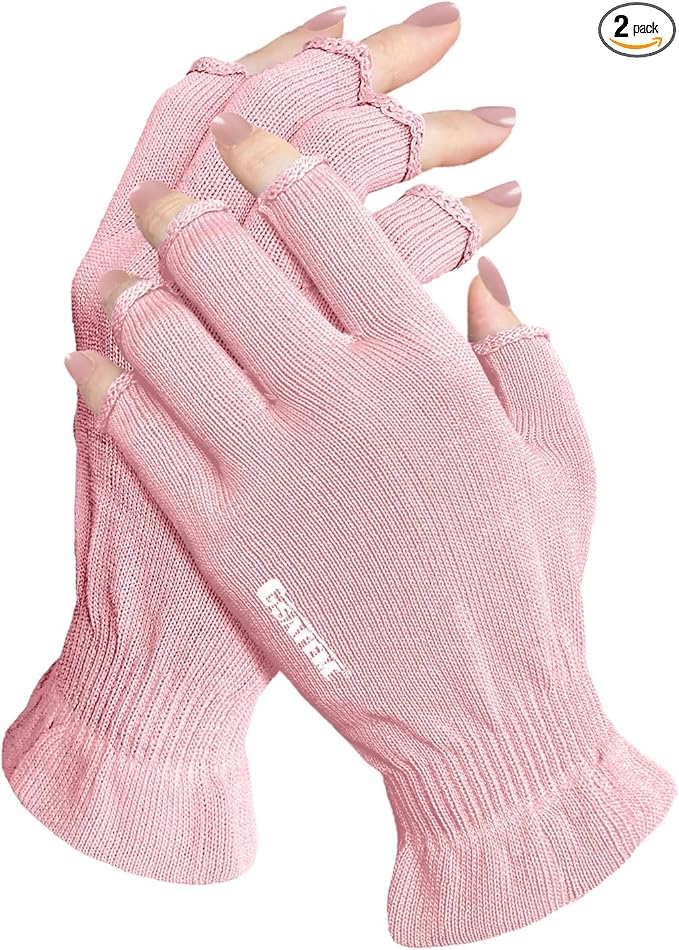 GSAFEME Cotton Gloves for Dry Hands - Fingerless Touchscreen Moisturizing Gloves for Sleeping - Cotton Eczema Gloves for Men and Women, Pink S/M 1 Pair