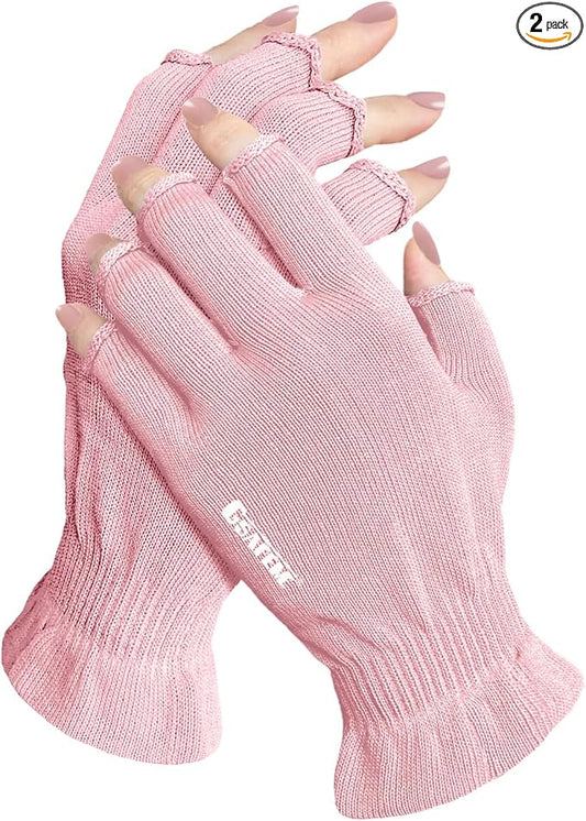 GSAFEME Cotton Gloves for Dry Hands - Fingerless Touchscreen Moisturizing Gloves for Sleeping - Cotton Eczema Gloves for Men and Women, Pink S/M 1 Pair
