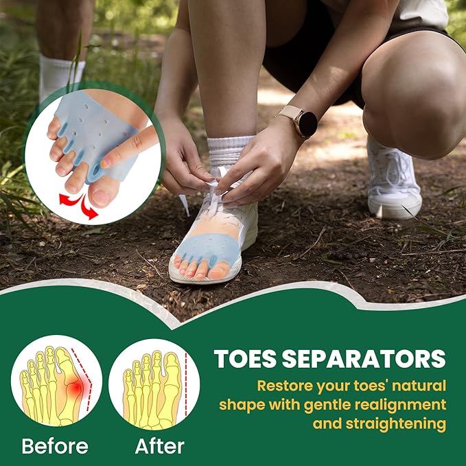Toe Separators & Metatarsal Pads for Women & Men – 4Pcs Ball of Foot Cushions for Pain Relief, Morton’s Neuroma Relief, Toe Spacers for All-Day Walking or Long Standing