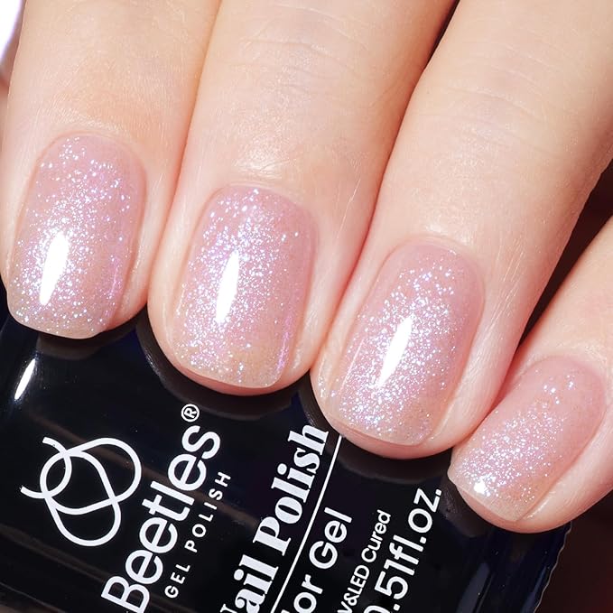 Beetles Glitter Gel Nail Polish, 15ML Purple Jelly Gel Polish Shimmer Neutral Nail Polish Sheer Translucent Effect Nail Concealer Soak Off UV Luminous Mirage Series Manicure Gift for Women