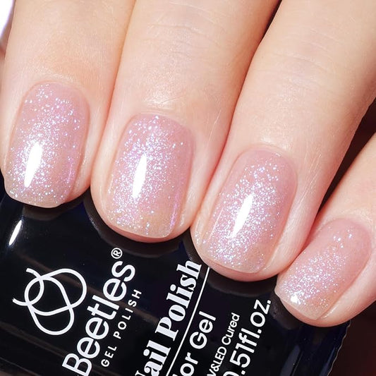 Beetles Glitter Gel Nail Polish, 15ML Purple Jelly Gel Polish Shimmer Neutral Nail Polish Sheer Translucent Effect Nail Concealer Soak Off UV Luminous Mirage Series Manicure Gift for Women