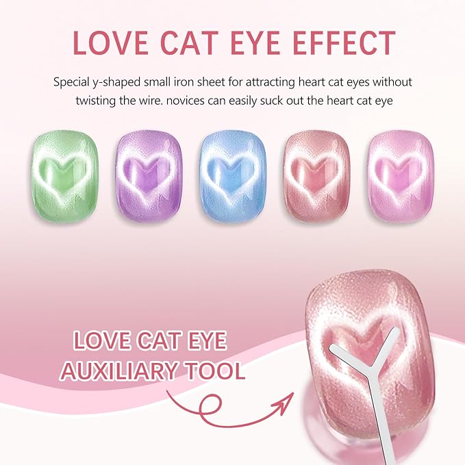 Heart Cat Eye Magnet for Nails,Magnet for Cat Eye Gel Polish,DIY Manicure Kit with Y-Shaped Guide Sticks, for Cat Eye Gel Polish Nail Art Salon (3PCS)