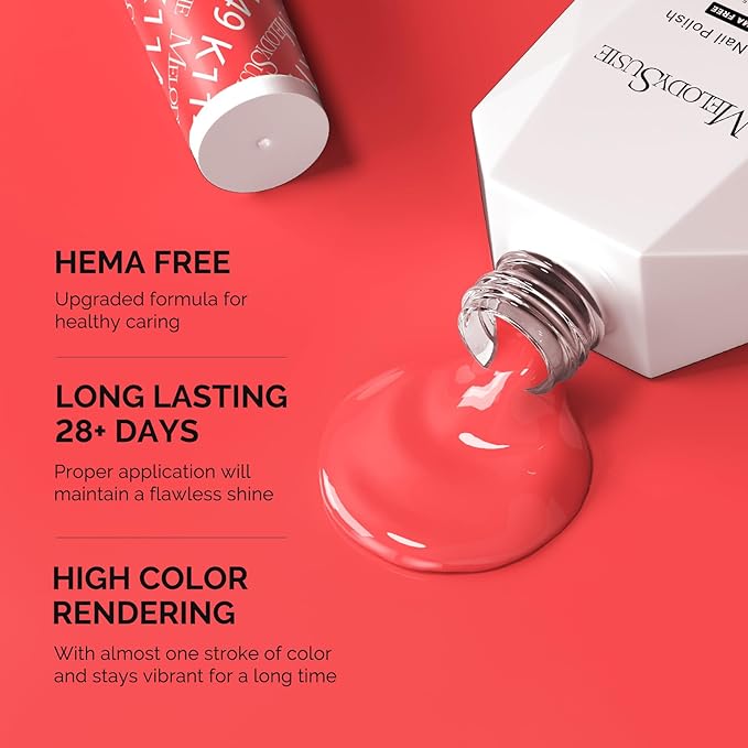 MelodySusie Hema Free Gel Nail Polish, 0.5 Fl Oz Thick Coral Pink Gel Polish, Non-Toxic, Long Lasting, Soak Off UV Nail Polish, Manicure Nail Design Salon DIY Nail Art at Home K1149