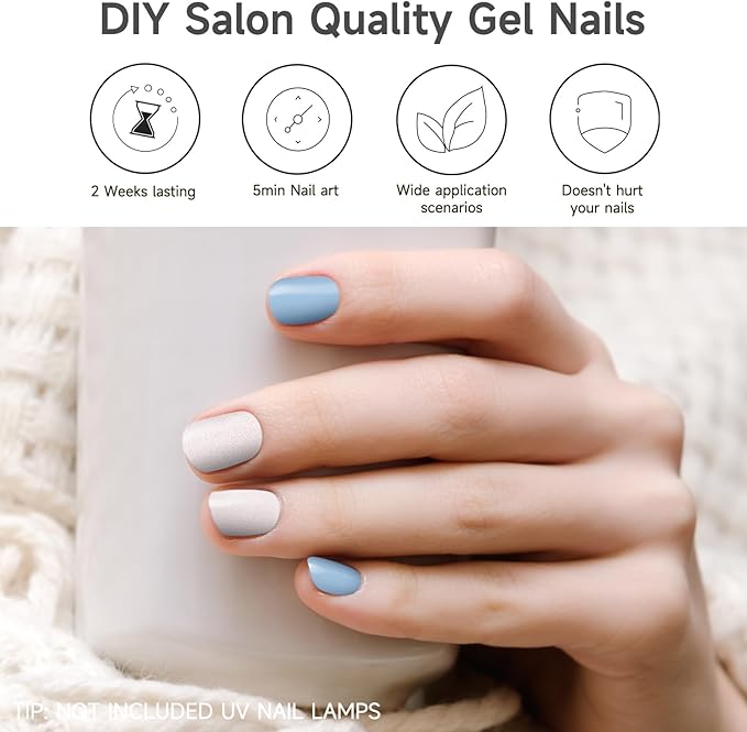 Semi Cured Gel Nail Strips, 28 pcs UV Gel Nail Stickers Full Nails Wraps for Women Home DIY Nails Art, UV Light Required(Sky Blue)