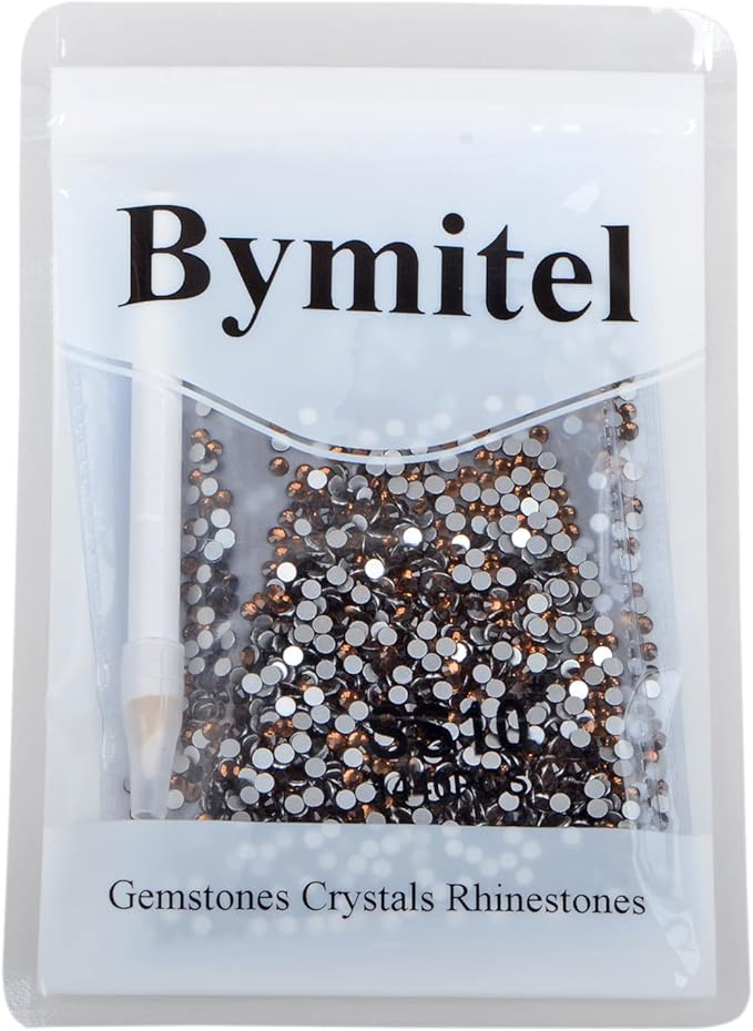 2880PCS Art Nail Rhinestones Non Hotfix Glue Fix Round Crystals Glass Flatback for DIY Jewelry Making with one Picking Pen (ss10 2880pcs, Smoked Topaz)