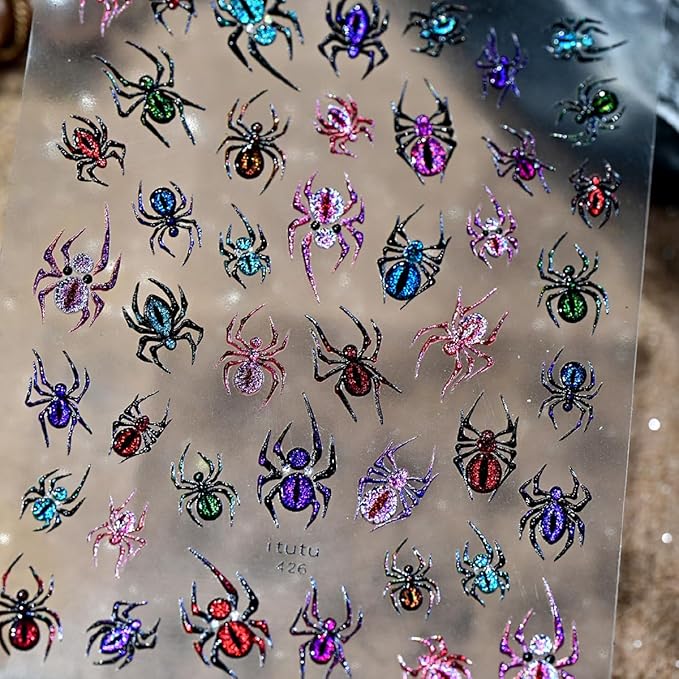 1 Sheets Halloween Nail Stickers for Nail Art 5D Embossed Self-Adhesive Spider Web Nail Art Stickers Laser Spider Web with Glitter Nail Supplies Halloween Nail Decals for Women Acrylic Manicure