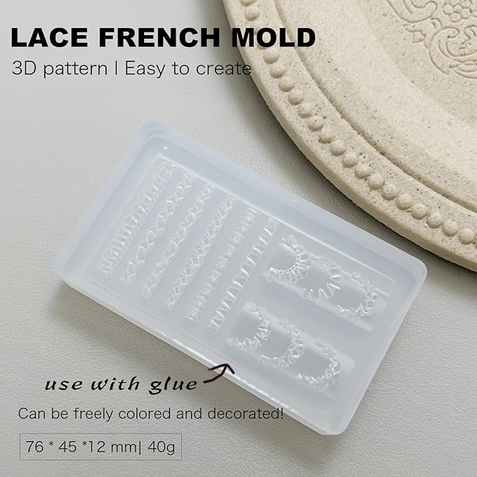 3D Lace Ruffle Nail Art Mold, Bowknot Flower Edge Soft Gel/Resin DIY Decoration Making, Clear Silicone Carving Tool for Acrylic & Gel Nail Extension Tips