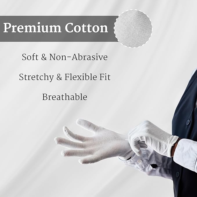 24 Pairs White Cotton Gloves Soft Eczema Moving Sensitive Dry Hands Moisturizing Bulk Pack (24 Pairs - White)