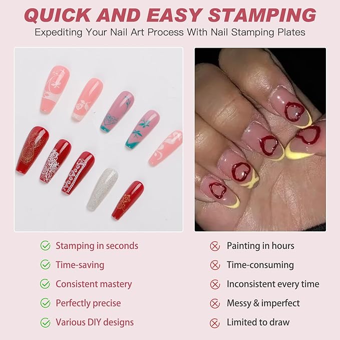 Biutee Nail Stamping Plates 2Pcs French Tip Stamp Plate 110 Patterns Nail Stamping Kit With Silicone Stamper Scraper Large Lace Line Flower Nail Art Stamping Template Christmas Holiday Gift for Women