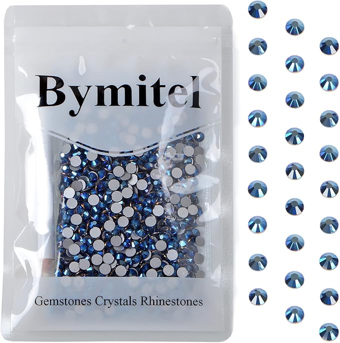 1440PCS Art Nail Rhinestones Non Hotfix Glue Fix Round Crystals Glass Flatback for DIY Jewelry Making with one Picking Pen (ss20 1440pcs, Mine Blue)