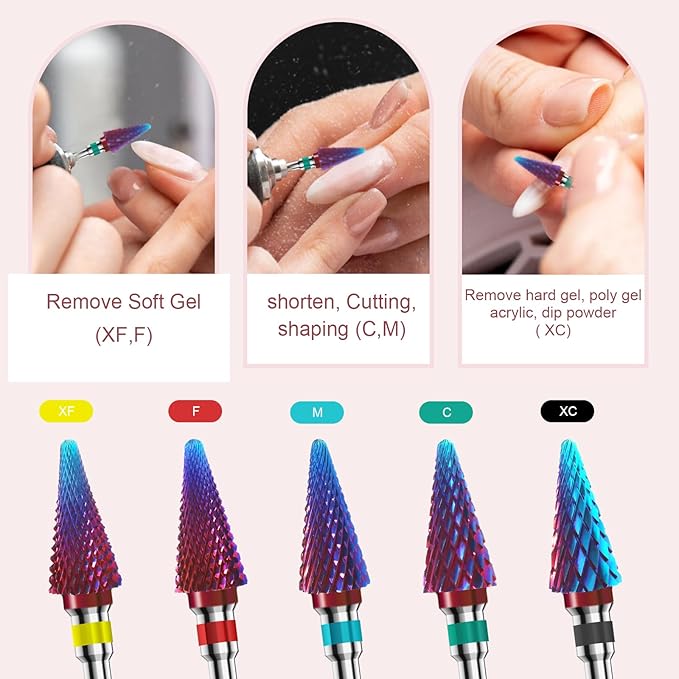 3/32" 2PCS Clean Umberllas Bits Coarse Grit Carbide Cuticle Cleaner Bit for Electric Nail Drills – Professional Manicure Tool for Nail Salons and Home Use (C Grit. Purple)