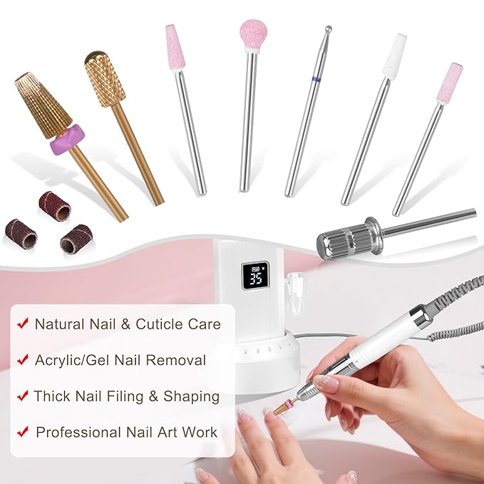 Professionl Nail Drill,80w Brushless Pro Electric Nail Drill 35000rpm HoMove Cordless Nail Efile, High Torque, Quiet & Vibration-Free Electric Nail File for Nail Technicians,Home DIY
