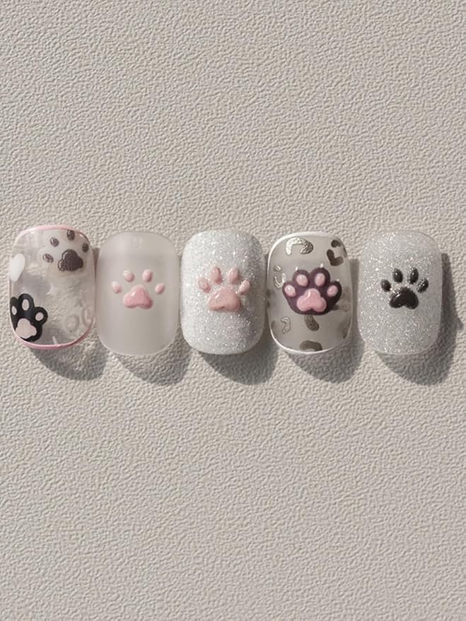 Cat Paws Nail Stickers 5D Embossed – Premium Salon-Quality Nail Charm Accessories, Easy Application & Self-Adhesive Cute Kitten Paw Cats Decal for DIY Manicure, Nail Art, Press on, Home or Salon Use