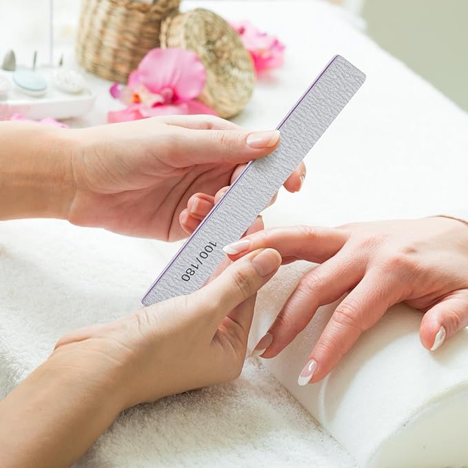 100/180 Grit Nail Files for Acrylic Nails, Rectangle Double Sides Emery Boards Fingernail Files Professional Nail Buffering Files, 12 Pack