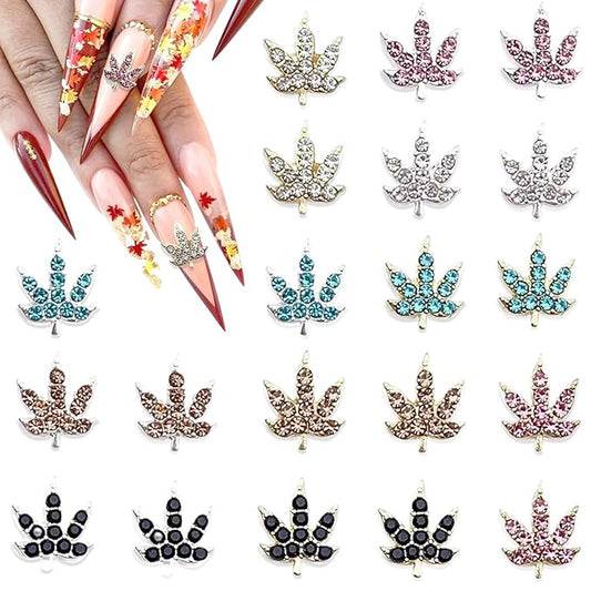 20 Pcs Fall Maple Leaf Nail Charms - Colorful 3D Alloy Crystal Maple Leaves Nail Rhinestones Mix Luxury Jewelry Gems for Women DIY Manicure