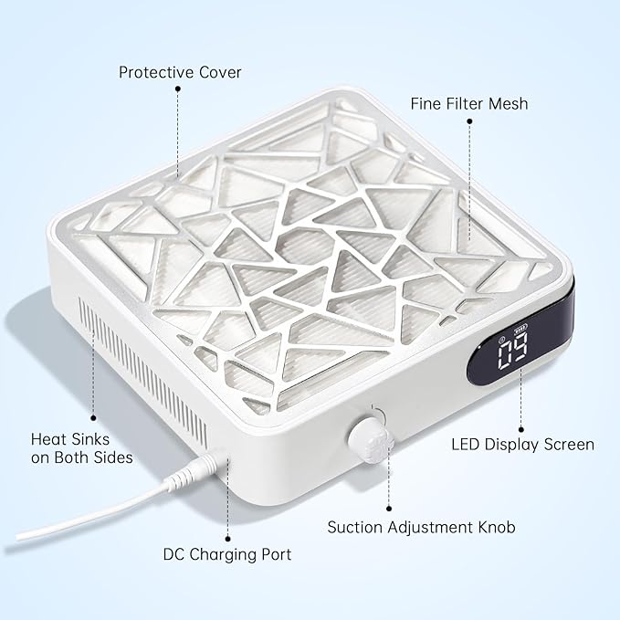 Nail Dust Collector, Powerful Vacuum Fan Vent Dust Collector Extractor Dust Suction Machine for Acrylic Nails Polishing, Nail Salon&Home, White