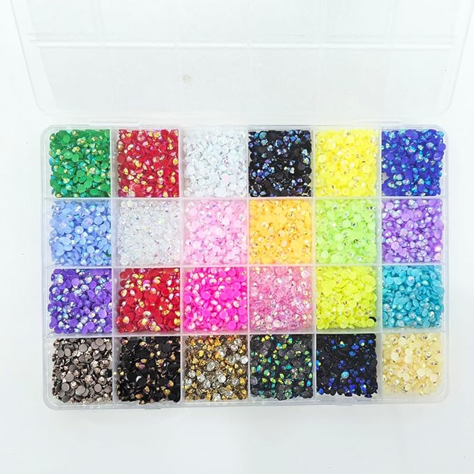 12000Pcs Nail Art Rhinestones, BetterJonny 24 Colors 4mm Round Nail Flatback Rainbow Gems Set with Tweezers and Pencil AB Glitter Flat-Bottomed Rhinestone for Crafts Decoration and Jewelry Making