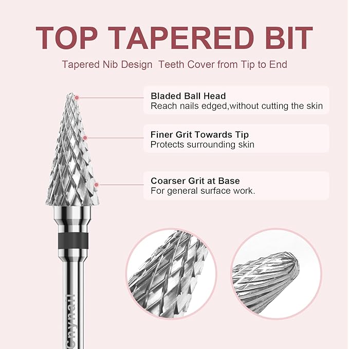 3/32" 2PCS Clean Umberllas Bits Extra Coarse Grit Carbide Cuticle Cleaner Bit for Electric Nail Drills – Professional Manicure Tool for Nail Salons and Home Use (XC Grit. Silver)