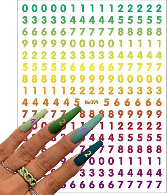 Colorful Number Nail Art Stickers Decals 6 Sheets，3D Holographic Luxury Laser Gold Silver Nail Stickers Rose Gold Black Number Nail Designs Self-Adhesive for Women Girls DIY Nail Decoration Manicure