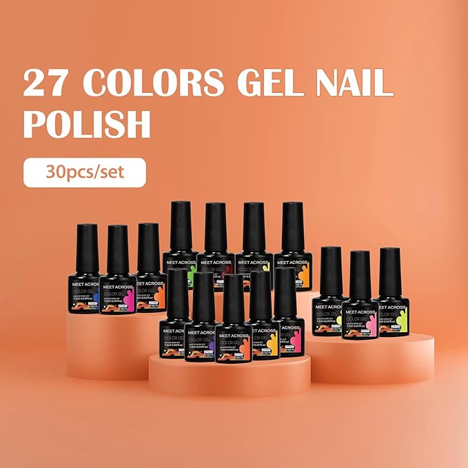 MEET ACROSS 30pcs Gel Nail Polish Set,Soak Off UV LED Lamp Gel Nail Polish Kit,Fashion Shimmer Nail Art Design Gifts for Women Manicure Salon (Neon)