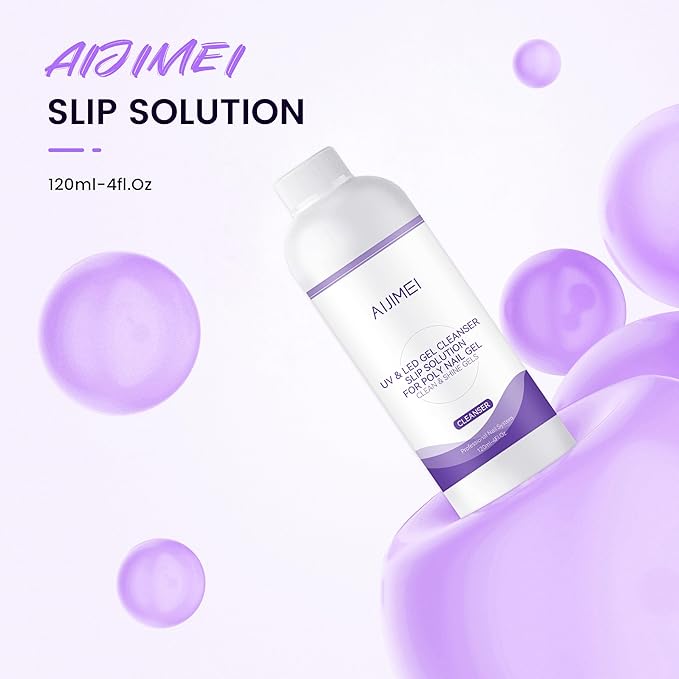 AIJIMEI Gel Nail Slip Solution Poly Gel Slip Solution Set 4FL.OZ Slip Solution for Builder Nails Gel Nail Solutions with Nail Art Tool, Gel Cleanser for Poly Nail Gel Nails Hard Gel