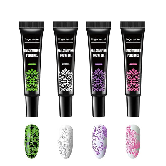 Nail Stamping Gel Polish Kit 4 Colors Nail Stamping Polish Gel Unleash Your Creativity with Our Stamping Gel Polish Nail Art Kit Ideal for Home User and Nail Salon SET4（Pink,Green, Silver, Purple）