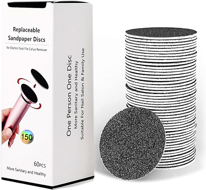 60PCS Replaceable Sandpaper Discs 150 Grit Sandpaper Refill Pad Disks for Electric Foot File Callus Remover (150 Grit)